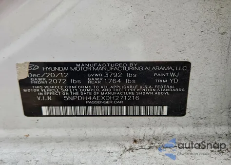 2013 Hyundai Elantra Gls z USA, uszkodzony, nr VIN 5NPDH4AEXDH271216